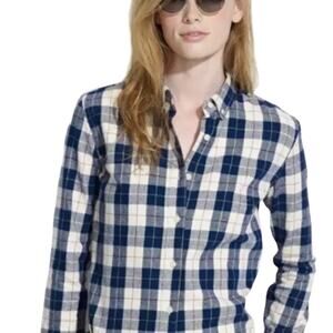 Madewell and Penfield Slim Flannel warm cozy layer white blue red plaid XS (#2)